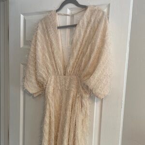 ASOS Design Fluffy Plunge Wide Leg Blush Jumpsuit